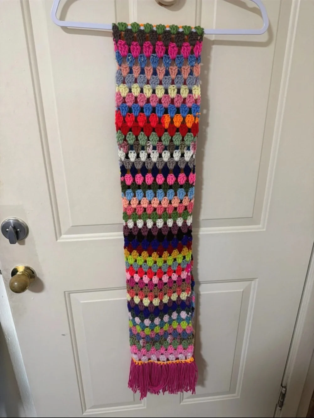 Hand Crafted Multicolor Crochet Scarf with Bold Stitch Rows